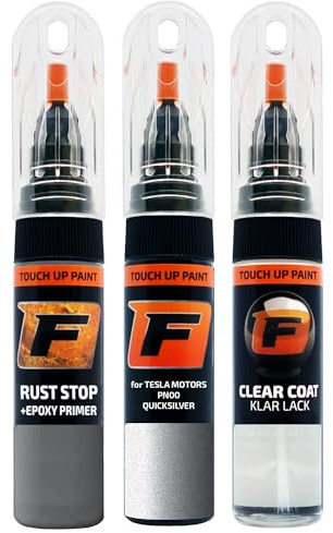 FIRANTO Lackstift Autolack Reparaturset für Tesla Motors PN00 Quicksilver - 3-in-1 Autolack Kratzer Reparaturstift 15ml Grundierung, Klarlack