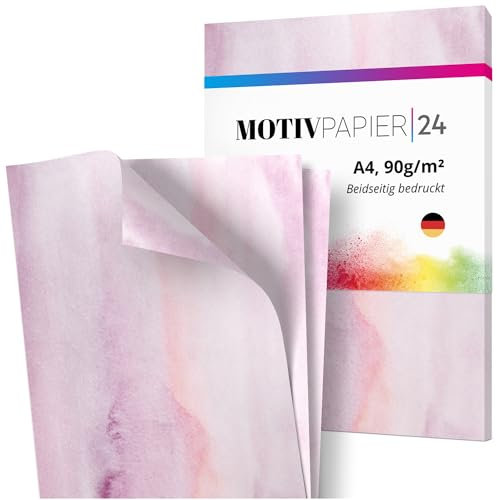 60 Blatt Briefpapier Set beidseitig bedruckt Motivpapier Papier A4 Druckerpapier 90g/m² Marmoriert rosa edel lila pink Vintage Aquarell Look
