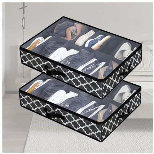 RYJYQYX Unterbettkommoden Foldable für Schuhe Aufbewahrung, Unterbett Aufbewahrung mit transparenter Deckel, Unterbettbox Mit Deckel Unterbett-Organizer Für Kinder Und Erwachsene,A-2Pcs
