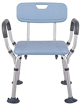 Robuster Duschstuhl fürs Badezimmer, Duschhocker, Badezimmersitz, 6 verstellbare Positionen, 38 – 50 cm, Duschbank mit Armlehne, Aluminium-Badewanne, Hilfsmittel für ältere Menschen und Behinderte –