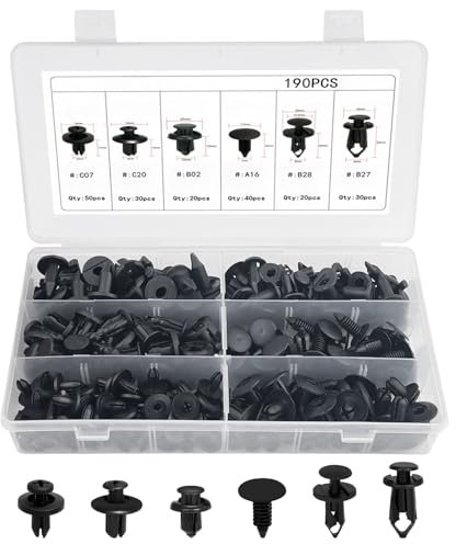 Baxcdyswe 190 Pezzi Rivetti In Plastica per Auto, 6 Diverse Rivetti Plastica Universal, Clips Auto, Clip di Fissaggio per Portiere, Paraurti, Decorazione Auto Kit di Smistamento