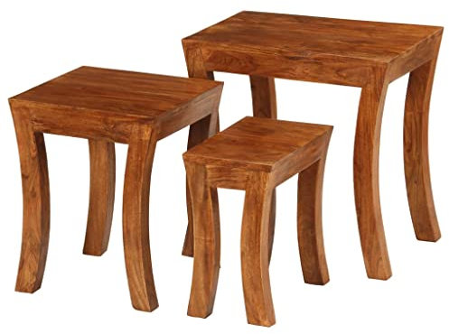 Sufrk 3-TLG. Satztisch-Set Massivholz Akazie 50x35x50 cm Braun Coffee Table Couchtisch 3er Set