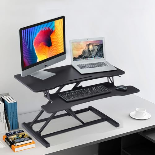 Worktrainer UPdesk Cross - Schreibtischaufsatz höhenverstellbar für Laptop & PC - Schreibtischerhöhung - Stehpultaufsatz für Schreibtisch - Höhe 11-50,4 cm - Breite 40 x 80 cm - Gasfeder - SCHWARZ