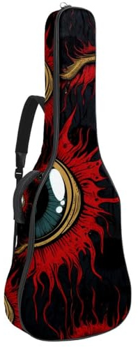 Gitarrentasche für Akustikgitarre mit zwei Taschen, cooler Halloween-Roter Augapfel 21, wasserabweisend, doppelt verstellbarer Schultergurt, Gitarrentasche, Cooler roter Halloween-Augapfel,