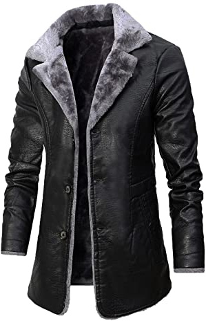 UHouse Lederjacke Herren Lammfell Winterjacke Lang Bequeme Kurzmantel Oversize Mantel Lässig Fleecejacke Oversize Kurzmantel Locke Lammfelljacke Stehkragen Kunstfell Mantel Locker Herrenmantel