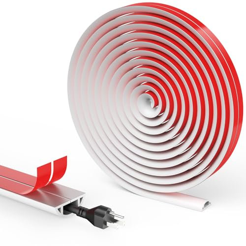 Flintronic Mini Canalina Portacavi, Canalina Passacavi Muro, Canali a Cavo Semicircolare, Copricavo Flessibile, per Pavimento della Parete, Con nastro autoadesivo-Bianco, 35x10mm-2 Metri