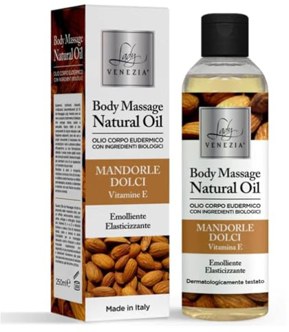 Huile de Massage Relaxante pour le Corps - Sensuelle et Érotique - aux Amandes Douces et Naturelles - Idéal pour Détente, Hydratation et Soin Peau Douce - Format 250 ml - Made in Italy - Lady Venezia