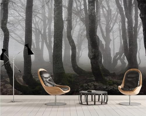Tzxztt Schwarzer Und Weißer Waldnebel Moderne 3D Tapete Geprägte Seide Neutrale Töne Material Ideal Für Wohnzimmer Schlafzimmer-150cm×105cm