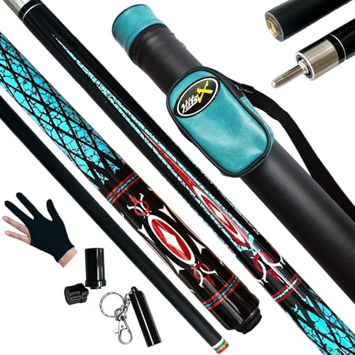 Tai ba cues 2-teiliger Poolstock mit Etui, 13 mm mehrschichtige Lederspitze, 147,3 cm, Hartholz, kanadischer Ahorn, professioneller Billard-Queuestab, Fibergalss-Schaft, 45,7 cm, 48,7 cm, 50,3 cm, 595