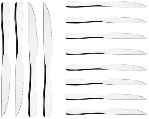 Gitany 12 Pieces Stainless Steel Steak Knife, Serrated Steak Knives Cutlery