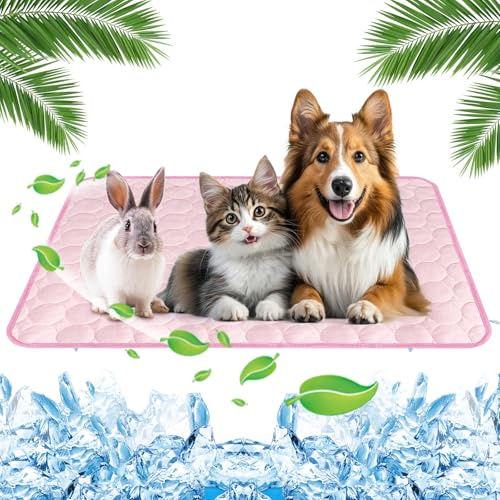 Yegookay 70 * 55cm Tapis de Refroidissement pour Animaux Durable Ice Silk Pet Cooling Mats Doux et lavables Résistant aux Rayures et Aux Morsures pour la Pelouse du Siège de Voiture du Canapé (Rose L)