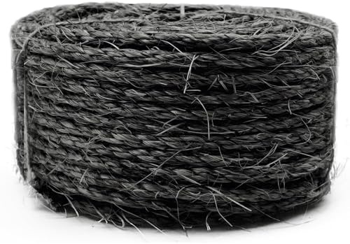 SGAVAHSG sisalrep för kattklösare, katträd, reparation 164 fot, 6 mm (1/4 tum) diameter, naturligt sisalrep för att skrapa stolptorn ersättning eller återhämtning, gör-det-själv kattklösa, svart