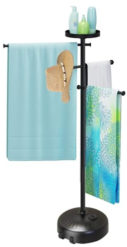 YACONA Pool Towel Rack Outdoor with Built-in Tray – Adjustable, Heavy-Duty Towel Racks & Storage for Backyards
