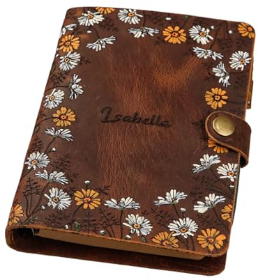 Vollnarbenleder Vintage A6 Notizbuch 6 Ring Handbemalt Mit Gravur | Vollnarbenleder, Vintage Blumenstil, Handbemalt, A6 6 Ring System, Nachfüllbar, Personalisierbare Gravur