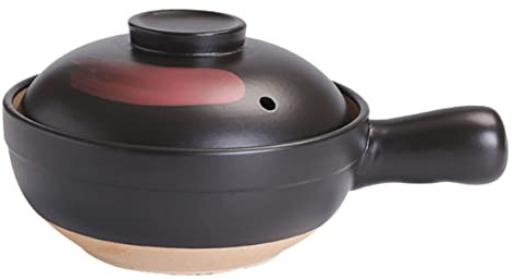 DOITOOL Old-fashioned Pottery Clay Casserole Pot with Single Handle Compact Anti-slip Kitchen Stew Pot for Gas Stove Cooking Soup Porridge Bibimbap Small Black-red Brush Pattern for Family