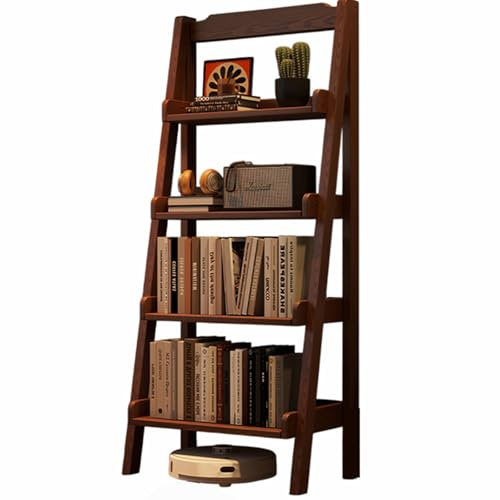 JS Ellie Libreria a 4 ripiani in stile medievale a forma di scala, scaffale da pavimento in legno massello, adatto per soggiorno, camera da letto, ufficio, balcone, studio Walnut 60cm