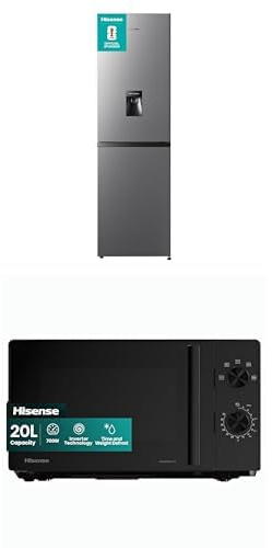 Bundle of Hisense RB327N4WCE 55cm 50/50 Fridge Freezer - 251 litre capacity - Non-plumbed Water Dispenser - Silver - E Rated,+ Hisense 700 Watts 20 Litre Inverter Microwave Oven H20MOBP1HIUK Black