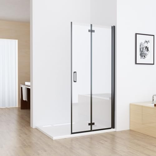 MIQU Nischentür 80 x 185 cm Walk in Duschabtrennung Faltbar Duschwand für Dusche Matt Schwarz Pendeltür Falttür Duschtür aus ESG Glas Rahmenlos duschtrennwand ohne Duschwanne