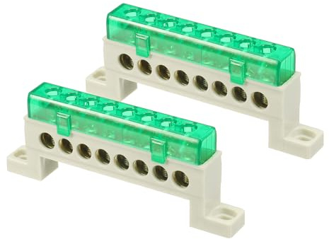 QUARKZMAN 2 Stück 8-Polige Klemmleisten M4 Messing Erdungsschiene Grün | Drahtverbinder Schraubklemmenblock, Kupfer, 66x6.1x9.6mm, Für Elektrische Geräte