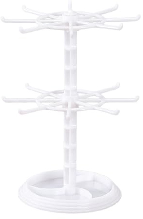 Aurafly 2 Tier Rotating Jewelry Display Stand Black Jewelry Stand Necklace Show Rack Spinner Display Stand Display Jewelry Towers Holder for Women Girls Necklaces Bracelets Keychain, White