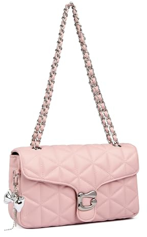 Travistar Gesteppte Umhängetasche Damen Handtasche - Kleine Crossbody Bag Vegan Leder Schultertasche Elegante Abendtasche mit Kette & süßem Anhänger
