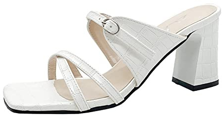 Genérico Sandalias Tacon Mujer Verano Sandalias Cómodas Hiels Transpirables Casual Fashion Dedo Del Pie Perno Sandales Encaje Zapatos Altas Femeninas Zapatos Verano Mujer Comodos (White,40)