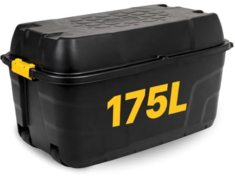 NOVECRAFTO 175L Extra Large Storage Box on Wheels with Lid – Heavy-Duty Storage Box with Clip-Lock Handles, Padlockable, Stackable & Weather-Resistant – Garage, Shed & Outdoor (Black)