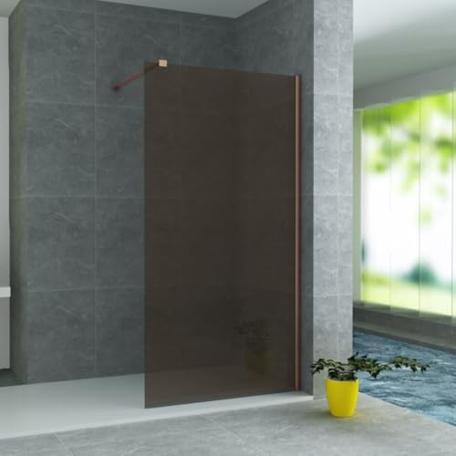 Belvit Duschwand Duschabtrennung aus Glas, Walk In Dusche mit ESG Sicherheitsglas 8 mm, stabile Glaswand mit Kupferprofil, begehbare Dusche Spritzschutz Bad, Höhe 200 cm, Breite 140 cm, Bronze