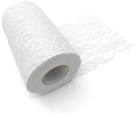 Spitzen Tischläufer(15 cm x 22,8 m), Elegantes Tischband, Zarter Spitzenstoff für Tischdeko, Festliche Dekoration für Hochzeit, Taufe, Geburtstag & DIY Basteln, Weiß