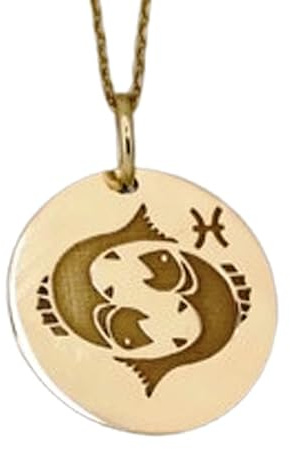 Collar con colgante en relieve del signo zodiacal Piscis, hecho en plata de ley 925 con baño de oro, cadena de cable de 45 cm (18), dije redondo para joyería unisex hecha a mano | WW_EMBO_00420