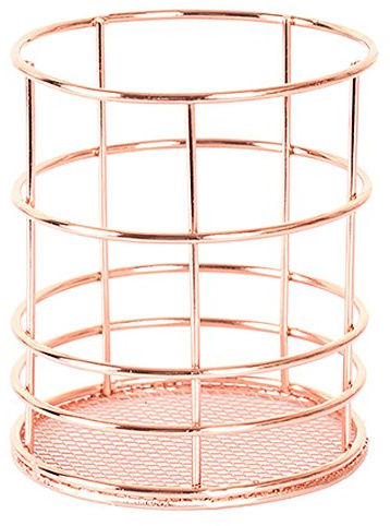 Lommer Porte-Ustensiles, Creux Egouttoir à Couverts en Fer Porte-Ustensiles Porte-Stylos Pot à Crayons Rose Gold pour Stylos et Autres Ustensiles Accessoires (Rond)