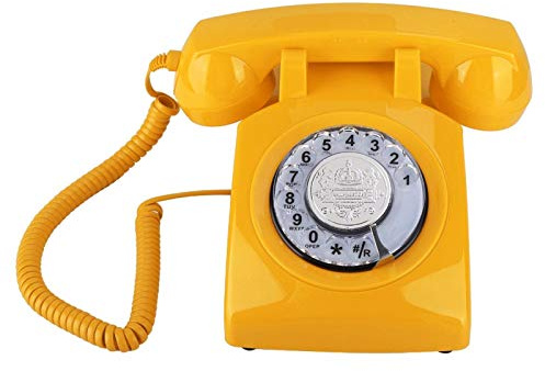 ASHATA Vintage Telefon Schnurgebunden Analog Klassisch Festnetztelefon mit Wählscheibe Retro Home Telefon für Büro Schlafzimmer Gelb
