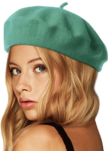 Wheebo Béret en laine, couleur unie, style français, pour femmes, filles, dames, vert sarcelle, Taille unique