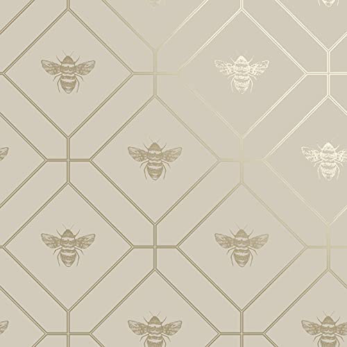 Holden Decor Honeycomb Bee Taupe Wallpaper 13082 - Metallic Geometric