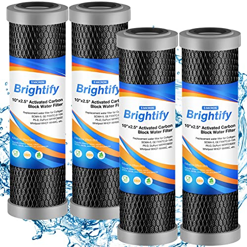 Brightify 10x2.5 5 Micron Carbon Water Filter, Whole House Carbon CTO Water Filter Cartridge Replacement Fits Culligan D-10A, P5-D, DuPont WFPFC8002, SCWH-5, GE FXWTC, Whirlpool WHCF-WHWC, 4 Pack