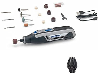 Dremel Lite 7760 Akku Multifunktionswerkzeug 3.6V, Set mit 15 Zubehörteilen + Dremel 4486 Bohrfutter