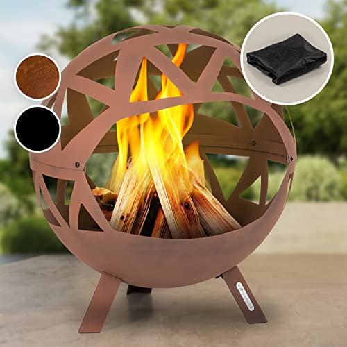 Blumfeldt Brasero Exterior, Estufas de Leña para Jardín con Grill y Stand, Estufa Exterior para Usarla en Jardín, Terraza, Patio y BBQ, Quemador de Leña de Acero y Muy Resistente Circular