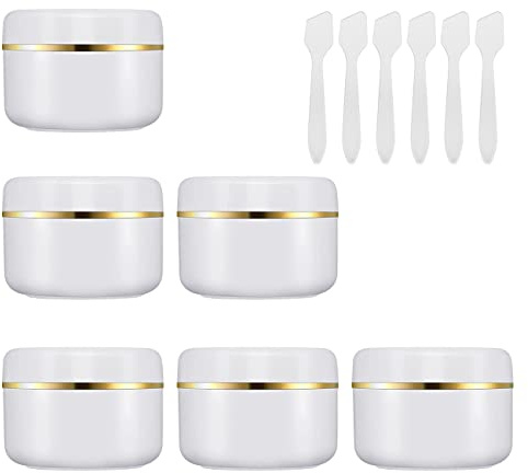BPZXL 6 Stück 100ml Weiß Leer Rund Kunststoff Kosmetikdose mit Goldband Schraubdeckel Cremedose Blech Creme Tiegel Dosen Behälter für Reisen kosmetik Salben