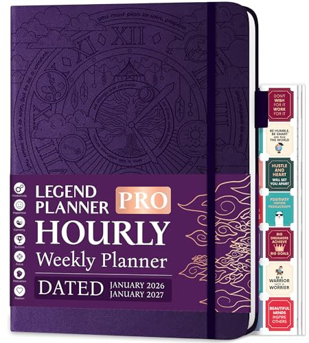 Legend Hourly Schedule Planner PRO Dated Jan 2026-Jan 2027 – Deluxe Weekly & Daily Organizer with Time Slots. Appointment Book Journal for Work & Time Management, A4 Hardcover, Purple