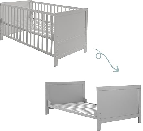 roba Kombinationsbarnsäng 70 x 140 - Spjälsäng Justerbar i 3 höjdlägen - 3 Slitsar - Spjälsäng omvandlingsbar till juniorsäng - Trä, Taupe