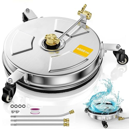 KiwiHood 42cm Hochdruckreiniger 2-in-1 Flächenreiniger Druckwaschanlagenaufsatz Druckfahrwerkreiniger Edelstahl Flächenreiniger mit 4 Rädern & 3/8'' Universalanschluss für Gehweg Auffahrt Reinigung