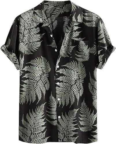 Runcati Camicia hawaiana da uomo a maniche corte Funky, camicia estiva casual, da spiaggia, con bottoni, per il tempo libero, hawaiano, per le vacanze