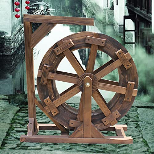 Fuente de madera con ruedas de agua para decoración de jardín, estilo vintage, rústico, cascada, para patio, balcón o patio, decoración ornamental de estanque, uso interior o exterior, 30 cm de