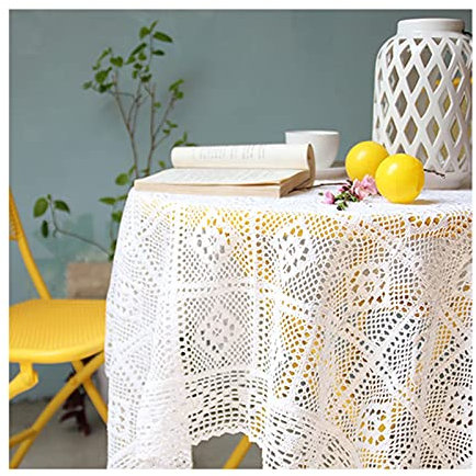 MYXJX tovaglie Tovaglia rettangolare vintage, tovaglia con gancio fatta a mano, tovaglia shabby chic for decorazioni da tavola for feste in hotel(White,140x140cm(55x55inch))