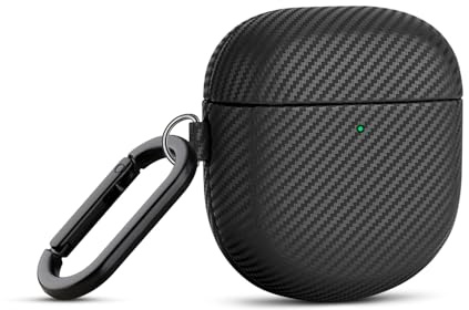 Haobobro [Karbonfaser Textur] Leder Hülle für Bose QuietComfort Ultra/QuietComfort Earbuds II Ledercase mit Karabiner - Handgefertigt Bose QC 2 Leather Case/Bose QC Ultra Schutzhülle - Schwarz