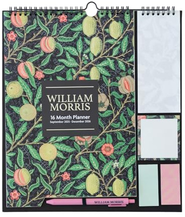 Grupo Erik - Calendrier William Morris - de Septembre 2025 à Décembre 2026 | Planificateur Mensuel 16 mois, Calendrier Familial 2025 2026 avec Crochet