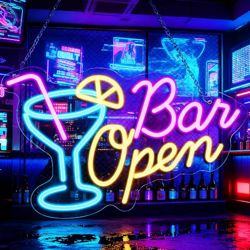 KBIBCK Neon Light Sign Bar Open, Bar Open Neon Sign, Opens Signs for Business, Opens Neons Light for Wall Decor, LED Dimmable USB Power Letter Openr Neons Light Signs for Store, Bars Party,Coffee Shop