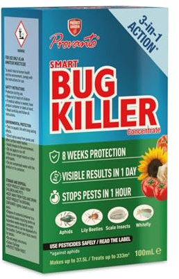 Provanto Smart Bug Control Concentrate, Effective Pest Control, Fast Acting Formula, 3-in-1 Action, 8 Weeks Protection, Ideal for Ornamentals, Houseplants and Edibles Plants, 100ml