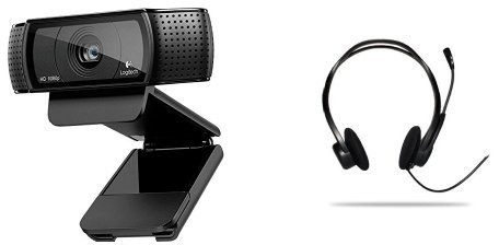 Pack Logitech HD Pro C920 Webcam Full HD 1080p avec microphone intégré et Logitech PC 960 Casque PC USB Noir