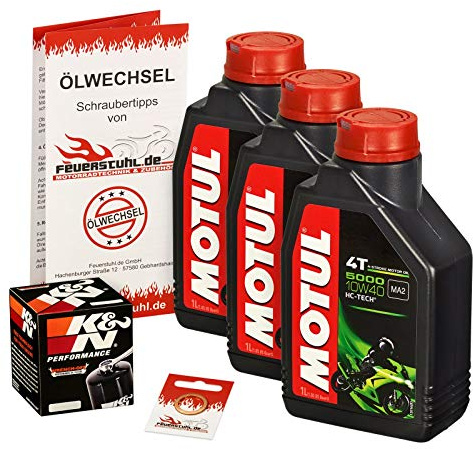 Motul 10W-40 Öl + K&N Ölfilter für Yamaha FZ6 /Fazer /S2, 07-08, RJ14 - Ölwechselset inkl. Motoröl, Filter, DichtringL8 | Ölwechsel Set mit Motul 5000 10W-40 Motoröl, K&N Ölfilter und Dichtring(en)